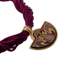 Pre Owned Frey Wille Halfmoon Fire Enamel Pendant With Magenta Silk Torsade Gold Plated Necklace