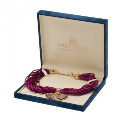 Pre Owned Frey Wille Halfmoon Fire Enamel Pendant With Magenta Silk Torsade Gold Plated Necklace