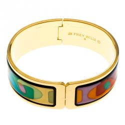 Pre Owned Frey Wille Multicolor Enamel Gold Plated Wide Bracelet