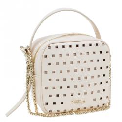 Pre Owned Furla Cream  Perforated Leather Mini Yo-Yo Crossbody Bag