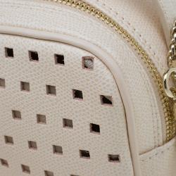 Pre Owned Furla Cream  Perforated Leather Mini Yo-Yo Crossbody Bag