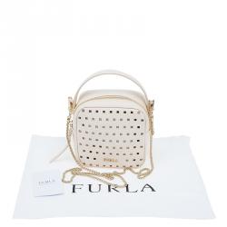 Pre Owned Furla Cream  Perforated Leather Mini Yo-Yo Crossbody Bag