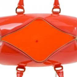 Pre Owned Furla Red Orange Glossy Rubber Candy Satchel