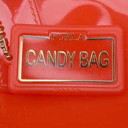 Pre Owned Furla Red Orange Glossy Rubber Candy Satchel