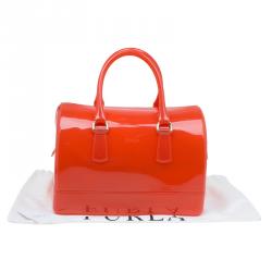 Pre Owned Furla Red Orange Glossy Rubber Candy Satchel