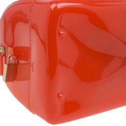 Pre Owned Furla Red Orange Glossy Rubber Candy Satchel