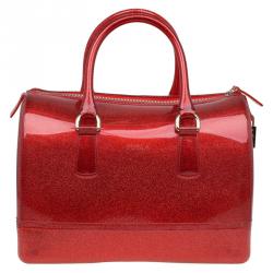 Pre Owned Furla Red Glitter Rubber Candy Satchel Bag