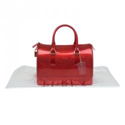 Pre Owned Furla Red Glitter Rubber Candy Satchel Bag