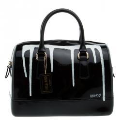 Pre Owned Furla Black PVC Limited Edition Painting Candy Satchel