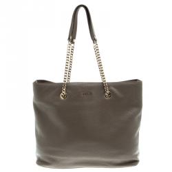 Pre Owned Furla Beige Leather Julia Chain Tote