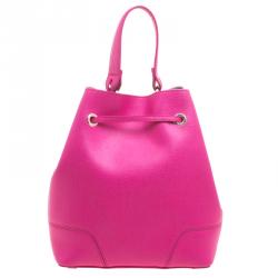 Pre Owned Furla Pink Leather Stacy Drawstring Bucket Bag