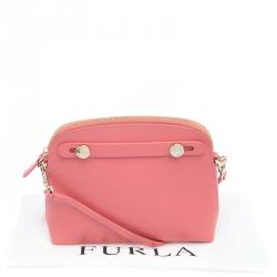 Pre Owned Furla Pink Textured Leather Mini Piper Crossbody Bag