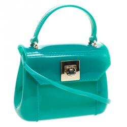 Pre Owned Furla Green Glossy Rubber Mini Candy Crossbody Bag
