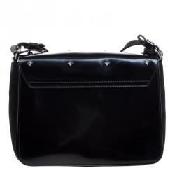 مملوكة مسبقًا Furla Black Glossy Leather and Suede Studded Metropolis Shoulder Bag