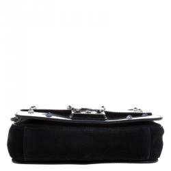 مملوكة مسبقًا Furla Black Glossy Leather and Suede Studded Metropolis Shoulder Bag