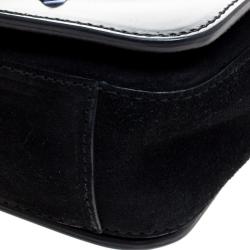 مملوكة مسبقًا Furla Black Glossy Leather and Suede Studded Metropolis Shoulder Bag