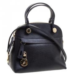 Pre Owned Furla Black Leather Mini Piper Dome Top Handle Bag