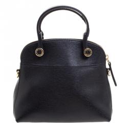 Pre Owned Furla Black Leather Mini Piper Dome Top Handle Bag