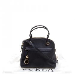 Pre Owned Furla Black Leather Mini Piper Dome Top Handle Bag