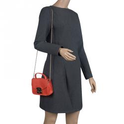 Pre Owned Furla Orange Leather Mini Metropolis Top Handle Bag
