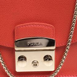Pre Owned Furla Orange Leather Mini Metropolis Top Handle Bag