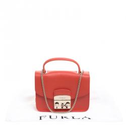 Pre Owned Furla Orange Leather Mini Metropolis Top Handle Bag