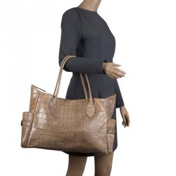 Pre Owned Furla Beige Croc Embossed Leather Tote