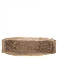 Pre Owned Furla Beige Croc Embossed Leather Tote