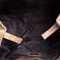 Pre Owned Furla Beige Croc Embossed Leather Tote