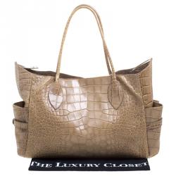 Pre Owned Furla Beige Croc Embossed Leather Tote