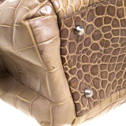 Pre Owned Furla Beige Croc Embossed Leather Tote
