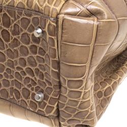 Pre Owned Furla Beige Croc Embossed Leather Tote