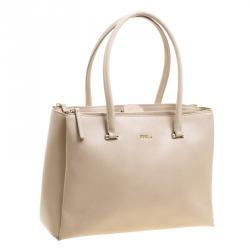 Pre Owned Furla Beige Leather Large Lotus Carry All Tote