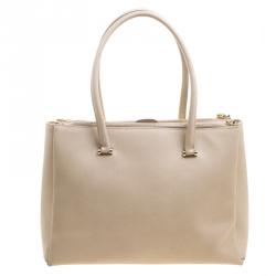 Pre Owned Furla Beige Leather Large Lotus Carry All Tote