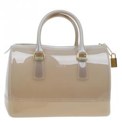 Pre Owned Furla Grey Glossy Rubber Candy Satchel