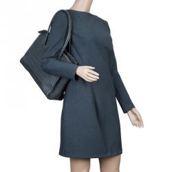 Pre Owned Furla Grey Croc Embossed Leather Large Lotus Tote