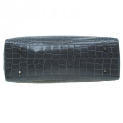 Pre Owned Furla Grey Croc Embossed Leather Large Lotus Tote