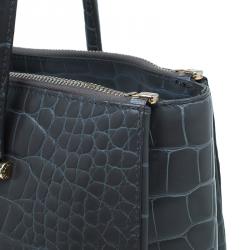 Pre Owned Furla Grey Croc Embossed Leather Large Lotus Tote