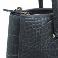 Pre Owned Furla Grey Croc Embossed Leather Large Lotus Tote