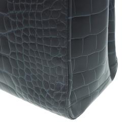 Pre Owned Furla Grey Croc Embossed Leather Large Lotus Tote