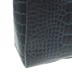 Pre Owned Furla Grey Croc Embossed Leather Large Lotus Tote