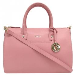 Pre Owned Furla Pink Saffiano Leather Medium Linda Satchel