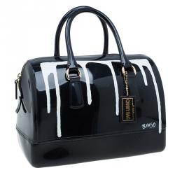 Pre Owned Furla Onyx Glossy Rubber Limited Edition Painting Candy Satchel