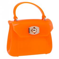Pre Owned Furla Orange Glossy Rubber Mini Candy Crossbody Bag