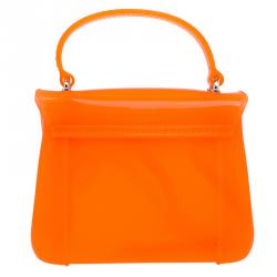 Pre Owned Furla Orange Glossy Rubber Mini Candy Crossbody Bag