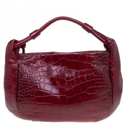 Pre Owned حقيبة هوبو فورلا زارينا جلد نقش تمساح حمراء