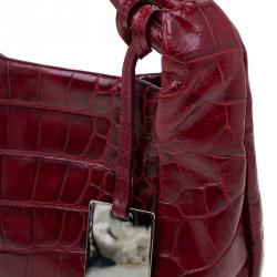 Pre Owned حقيبة هوبو فورلا زارينا جلد نقش تمساح حمراء