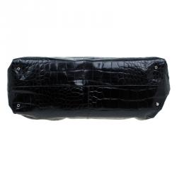 Pre Owned Furla Black Croc Embossed Leather Carmen Tote