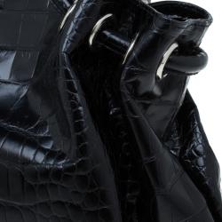 Pre Owned Furla Black Croc Embossed Leather Carmen Tote