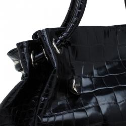 Pre Owned Furla Black Croc Embossed Leather Carmen Tote